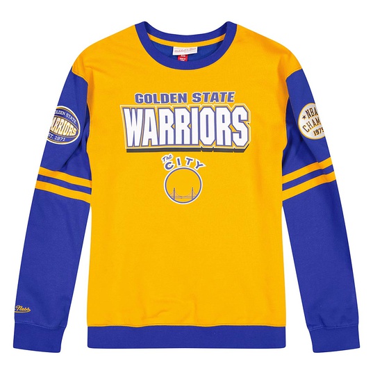 Golden State Warriors NBA All Over Crew 2.0 By Mitchell & Ness - Light Gold  - Mens