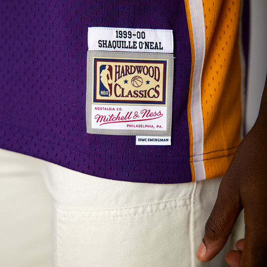 Men's Mitchell & Ness Shaquille O'Neal Purple Los Angeles Lakers 1996-97 Hardwood Classics Marble Swingman Jersey