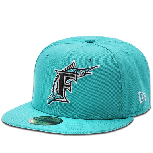 New Era Accessories Throwback Marlins Hat Color Teal Blue Black Size 7 3/8