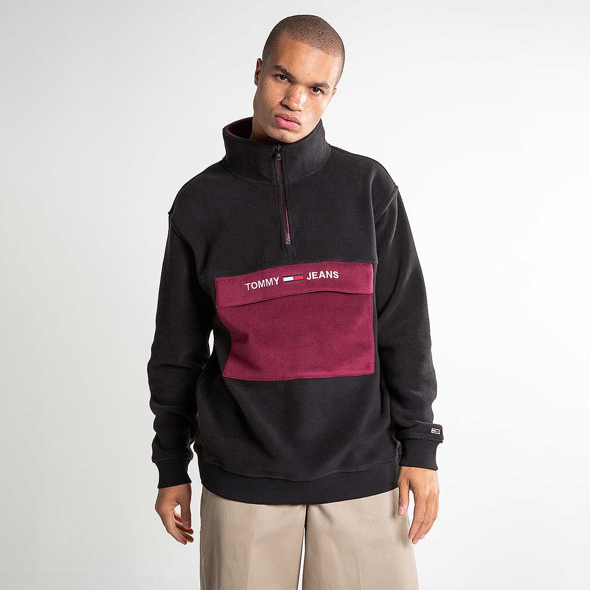 tommy jeans colorblock polar half zip