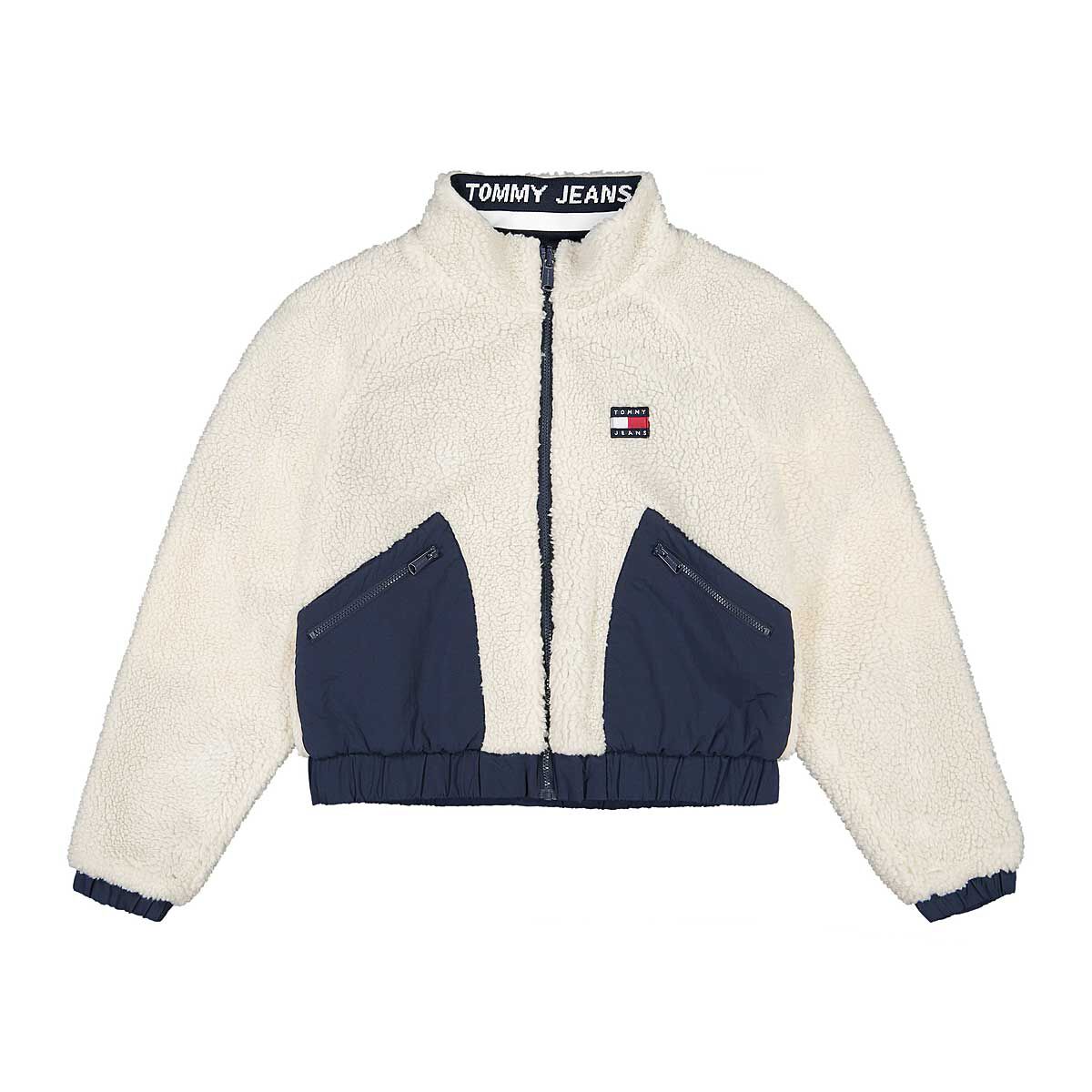 tommy jeans reversible sherpa jacket in ecru