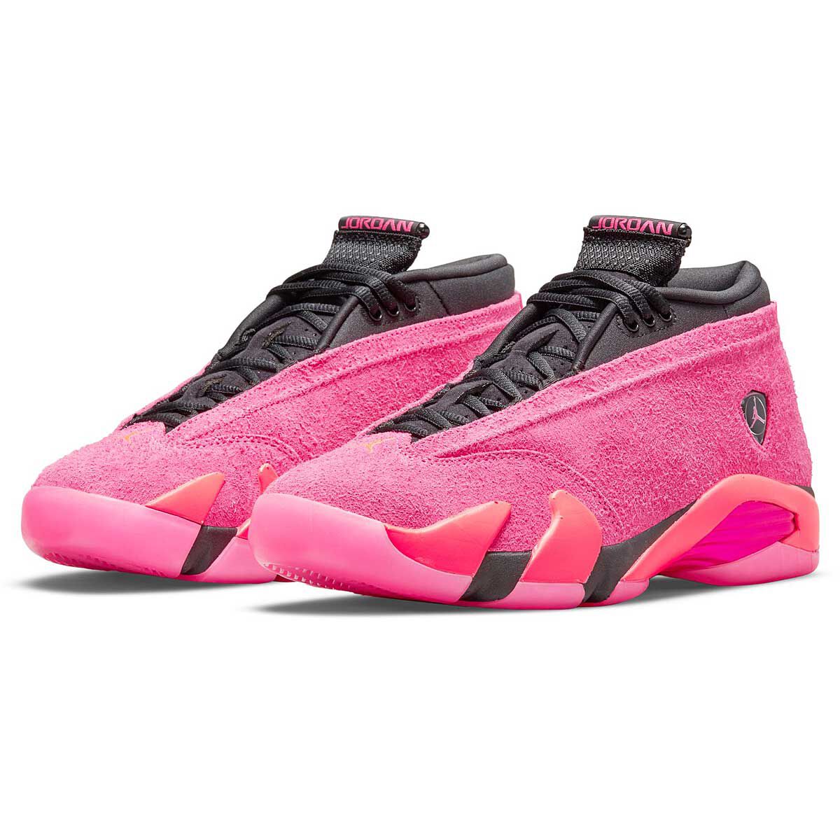 pink and black jordan 14s