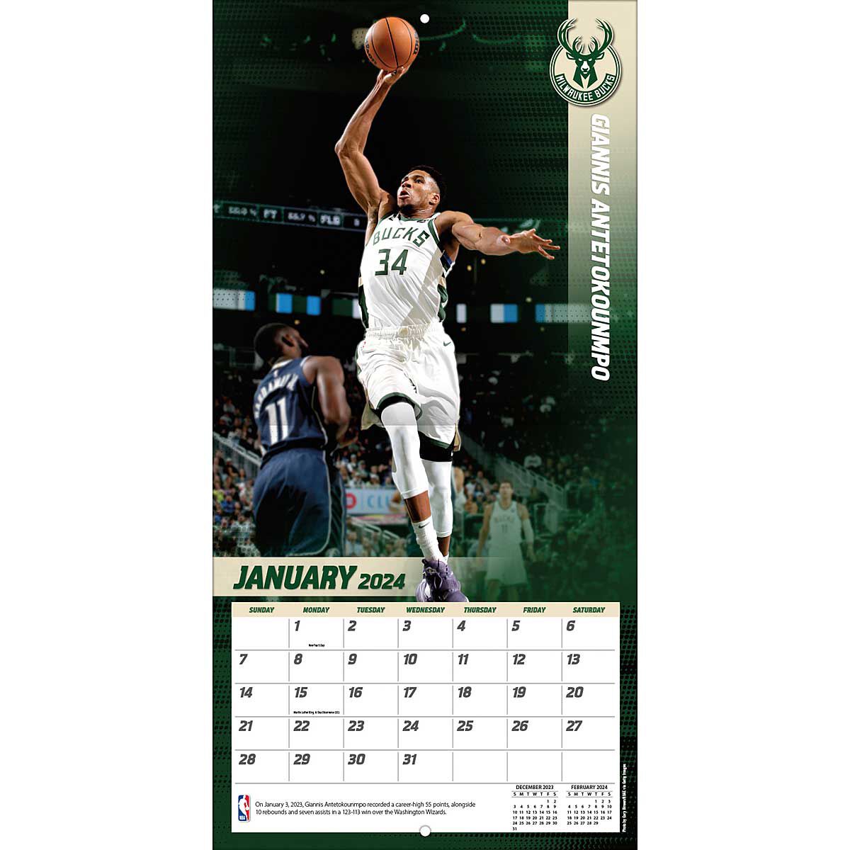 Koop NBA MILWAUKEE BUCKS GIANNIS ANTETOKOUNMPO 30 x 30CM WALL CALENDAR