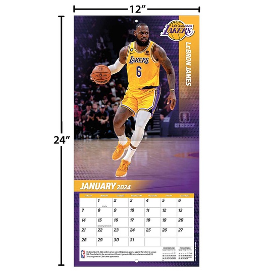 Buy NBA LOS ANGELES LAKERS LEBRON JAMES 30 x 30CM WALL CALENDAR 2024