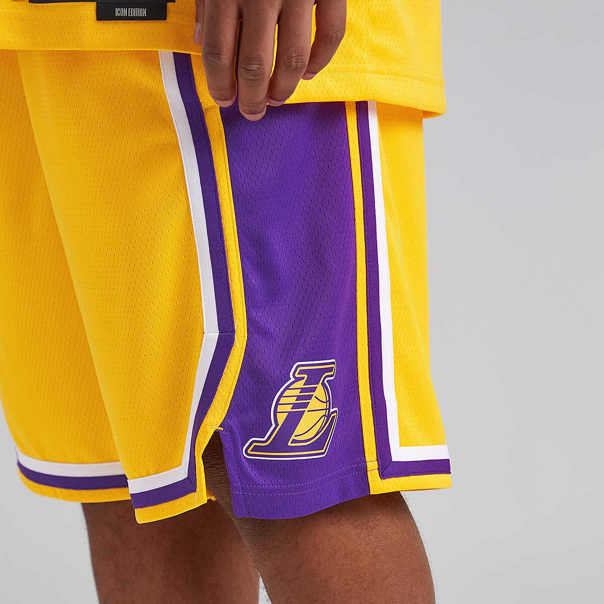 Lakers shorts sale front logo