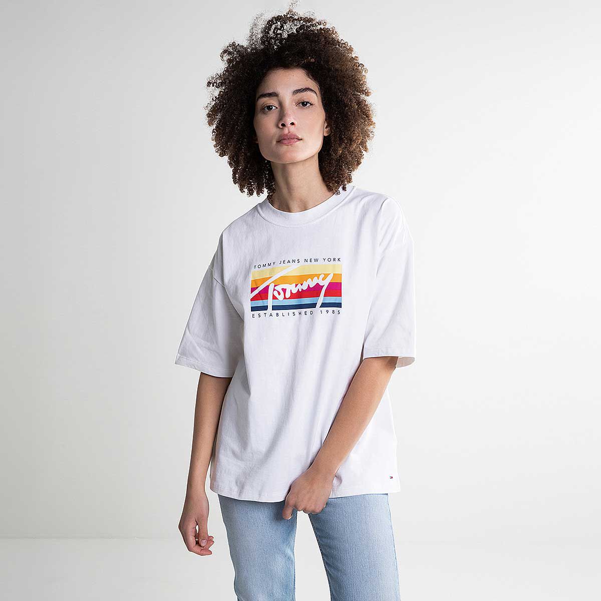 Tommy jeans coloured lines logo tee 2025 white