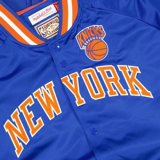 Men's New York Knicks Mitchell & Ness Blue Hardwood Classics Satin  Full-Snap Jacket