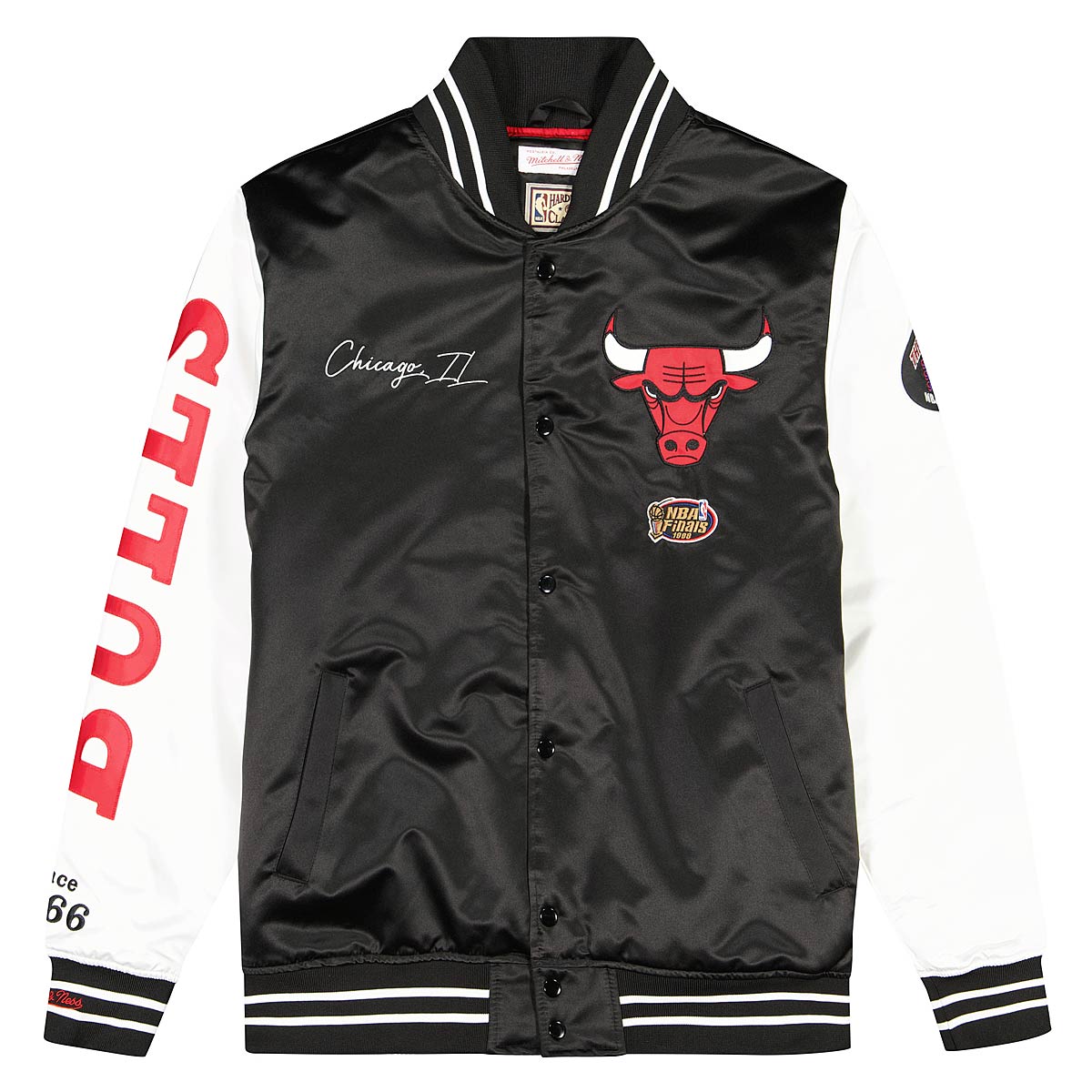 Chicago Bulls Mitchell & Ness CHAMP CITY SPARKLE SATIN NBA Jacket - Black