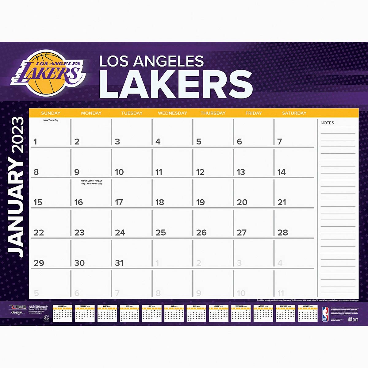 Los Angeles Lakers 2023 16-Month Mini Wall Calendar